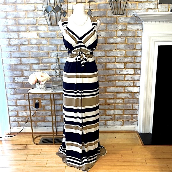 Motherhood Striped Sleeveless V-Neck Maxi Dress, Women’s Size Lrg ⭐️HP WINNER ⭐️ - Picture 2 of 10